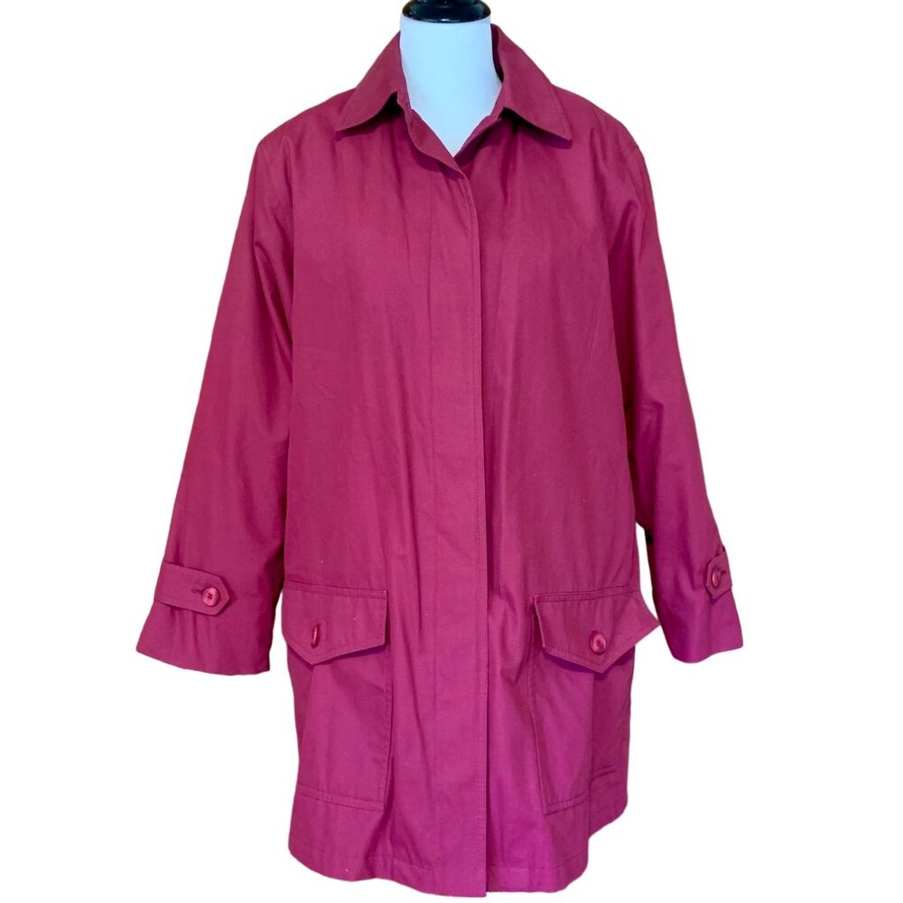London Fog Women's Jacket Trench Mid Length‎ Size 10 Maroon Zip In Lining